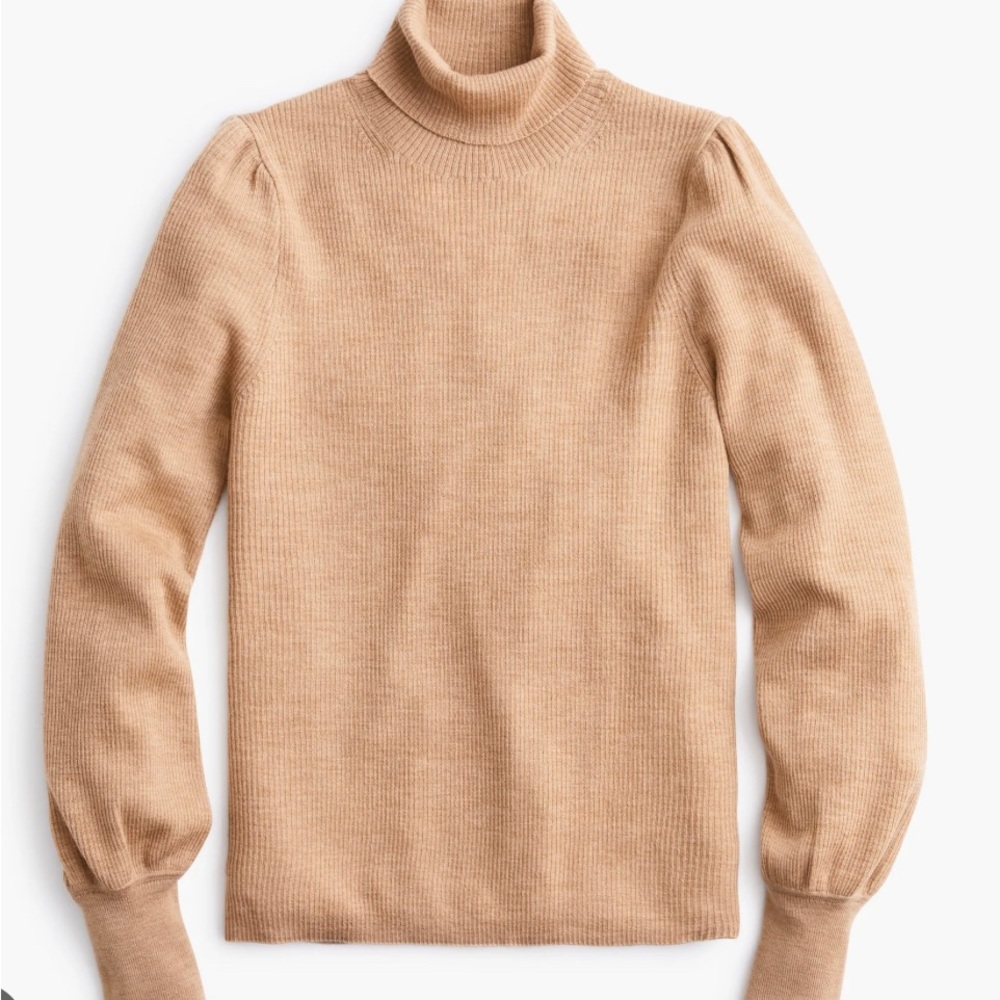 J Crew Balloon-Sleeve Turtleneck in Heather Acorn